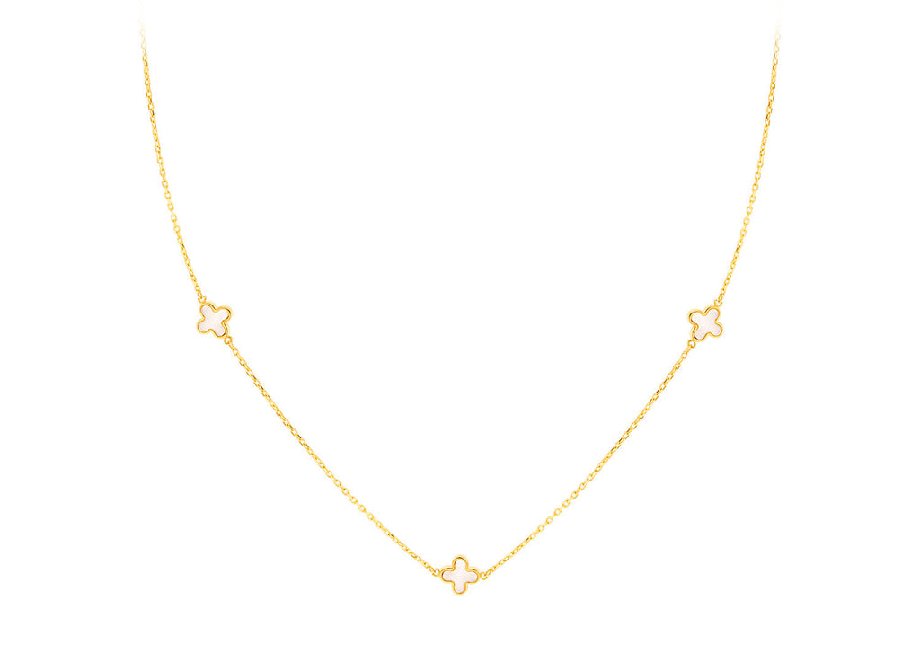 9K Yellow Gold 3 Mother-of-Pearl Petal Necklace 40-42.5 cm Necklace 9K Gold Jewellery   