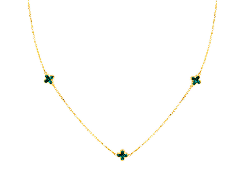 9K Yellow Gold 3 Malachite Petal Necklace 40-42.5 cm Necklace 9K Gold Jewellery   
