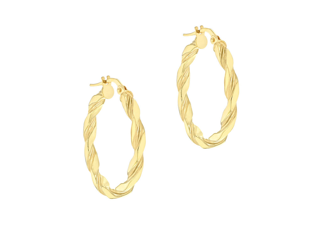 9K Yellow Gold Flat Twist Hoops 20 mm Earrings 9K Gold Jewellery   