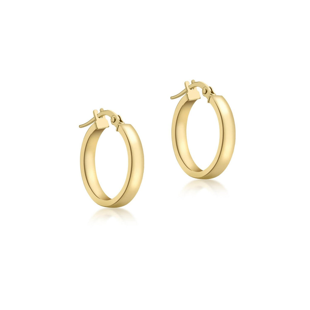 9K Yellow Gold 3mm Rectangular-Tube 15mm Hoop Creole Earrings Earrings 9K Gold Jewellery   