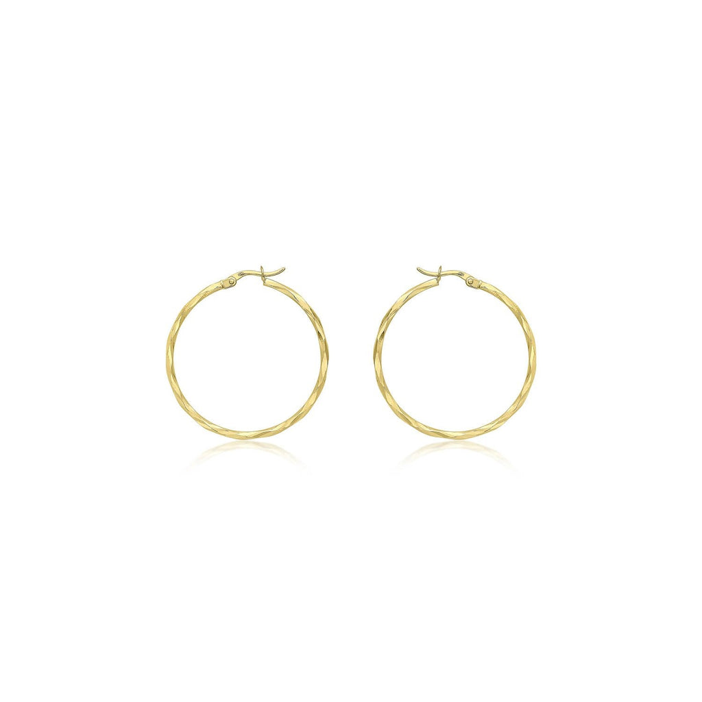 9K Yellow Gold 33mm Diamond Cut Faceted Hoop Creole Earrings Earrings 9K Gold Jewellery   