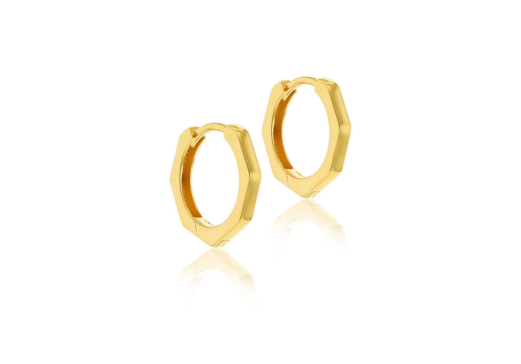 9K Yellow Gold Hexagon Huggies Earrings 9K Gold Jewellery   