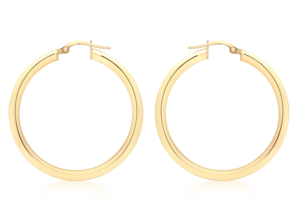 9K Yellow Gold 3mm Round Hoop Earrings 35mm Earrings 9K Gold Jewellery   