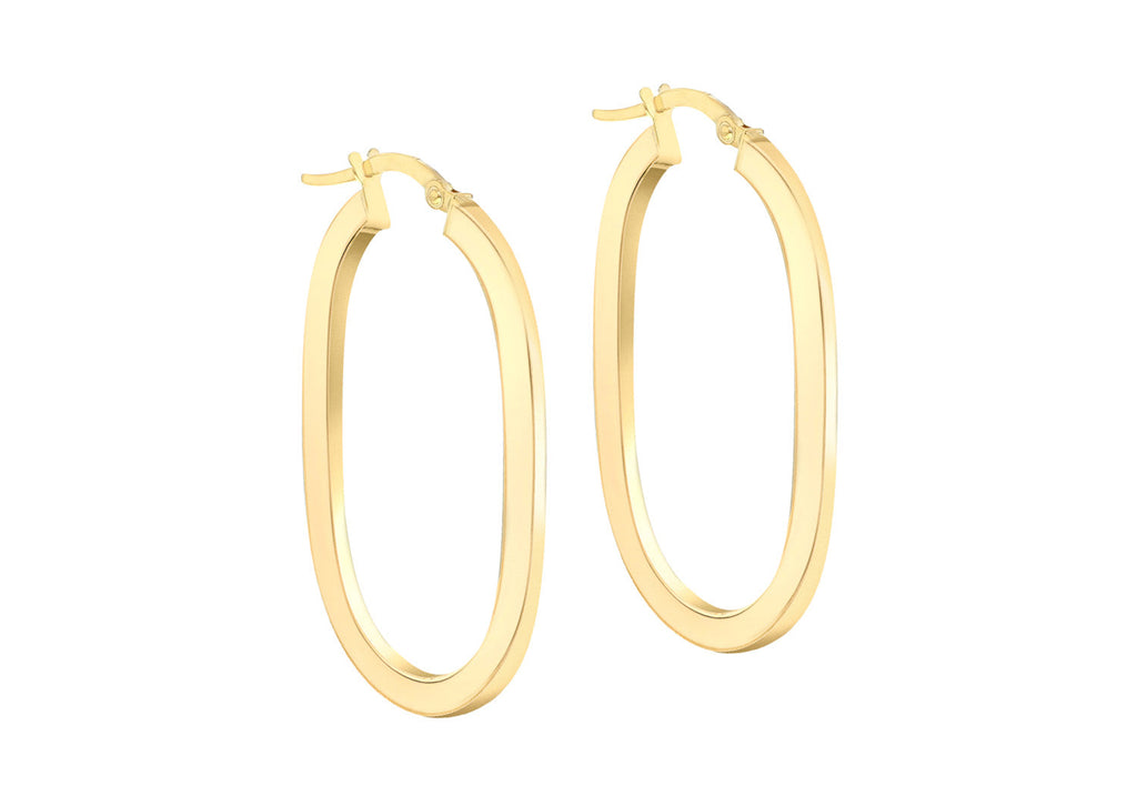 9K Yellow Gold Flat Oval Hoops Earrings 9K Gold Jewellery   
