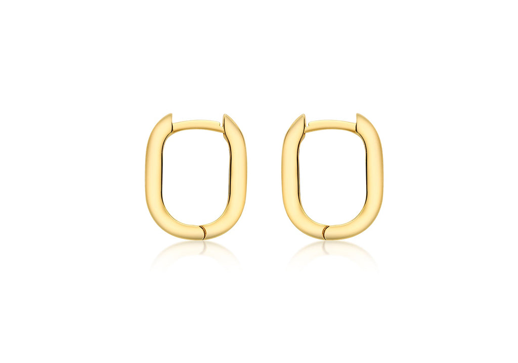9K Yellow Gold Small Rectangle Creole Earrings 13.5mm Earrings 9K Gold Jewellery   