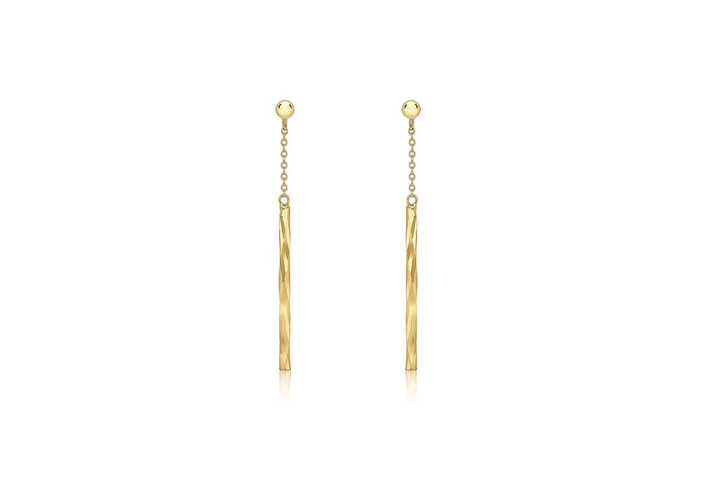 9K Diamond Cut Bar & Chain Drop Earrings Earrings 9K Gold Jewellery   