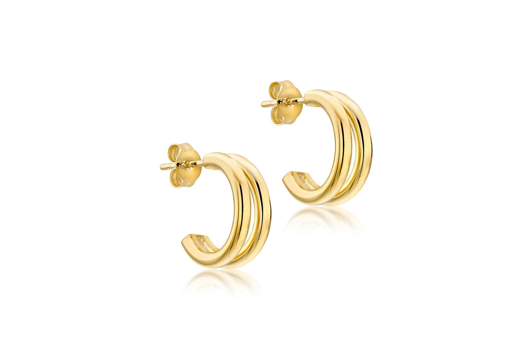 9K Yellow Gold Double Tube Half Hoop Earrings 15mm Earrings 9K Gold Jewellery   