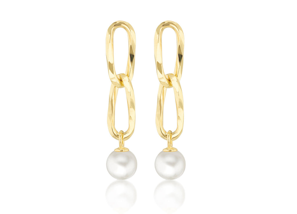 9K Yellow Gold Double Link Freshwater Pearl Drop Earrings Earrings 9K Gold Jewellery   