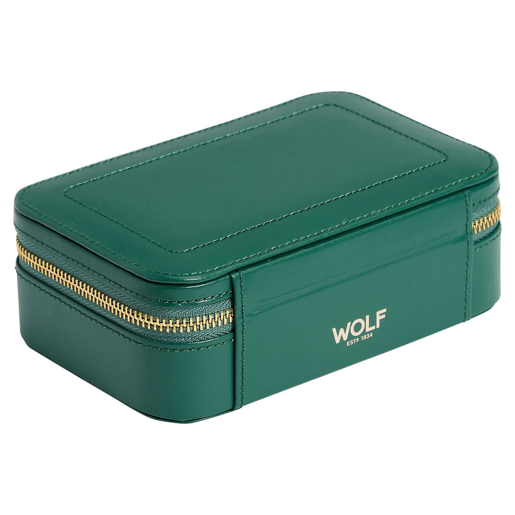 Wolf Sophia Travel Zip Case Forest Green Jewellery Box Wolf   