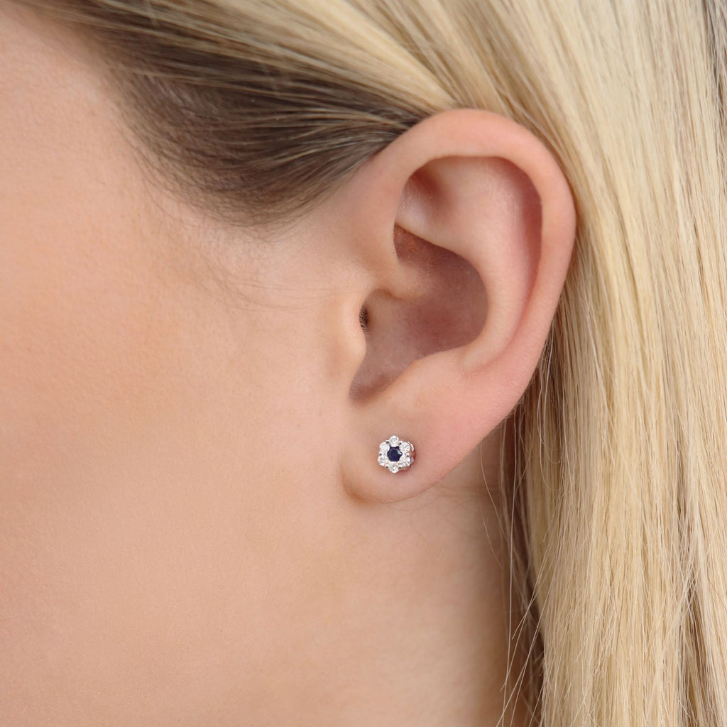 Sapphire Diamond Stud Earrings with 0.19ct Diamonds in 9K White Gold - 9WRE25GHS Earrings Boutique Diamond Jewellery   