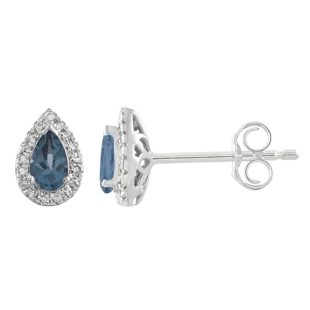 Diamond London Blue Topaz Earrings with 0.10ct Diamonds in 9K White Gold - E-15558BT-010-W Earring Boutique Diamond Jewellery   