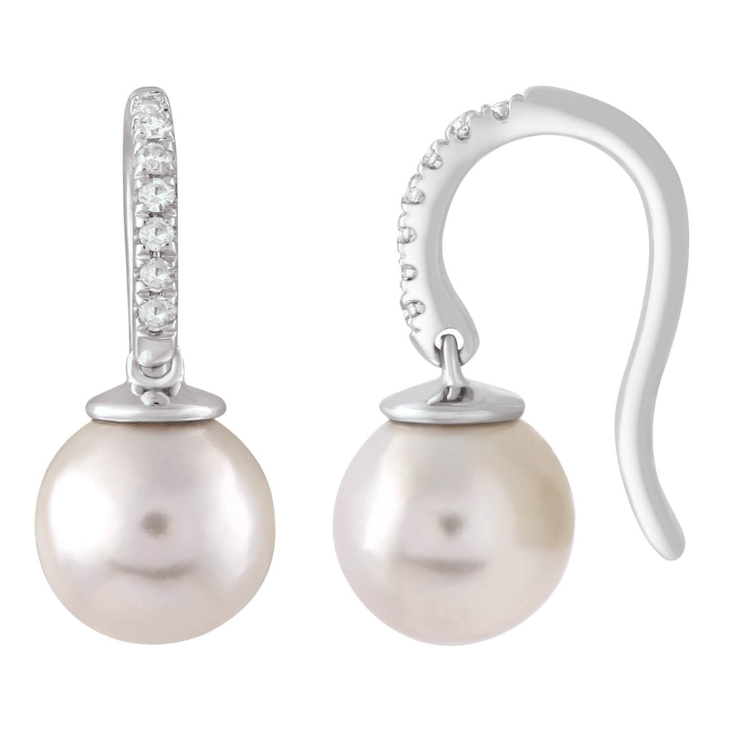 Diamond Pearl Earrings with 0.04ct Diamonds in 9K White Gold - E-16542-004-W Earring Boutique Diamond Jewellery   