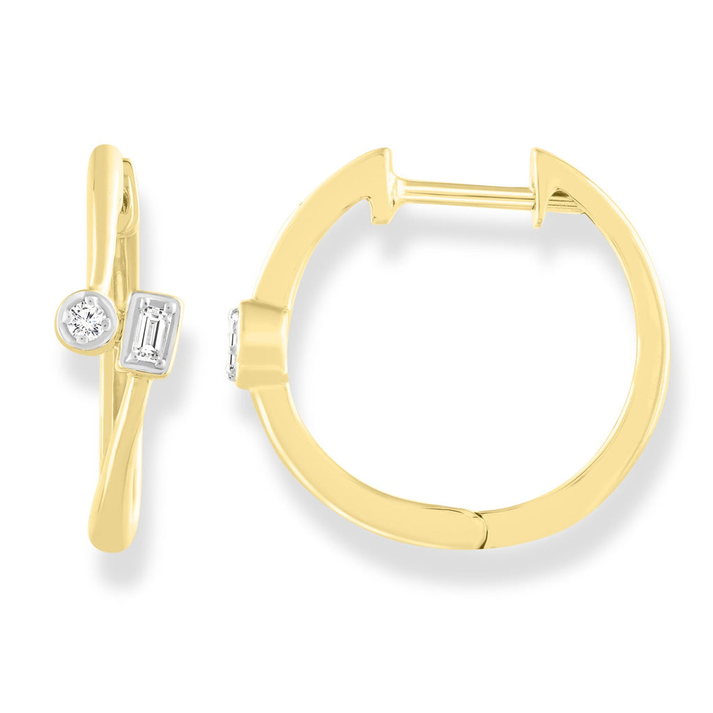 Diamond Hoop Earrings with 0.06ct Diamonds in 9K Yellow Gold Earrings Boutique Diamond Jewellery   