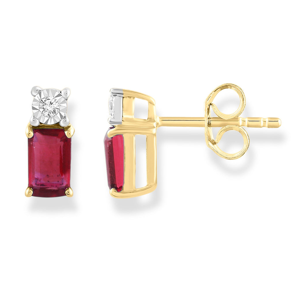 Diamond and Ruby Earrings with 0.02ct Diamonds in 9K Yellow Gold Earrings Boutique Diamond Jewellery   