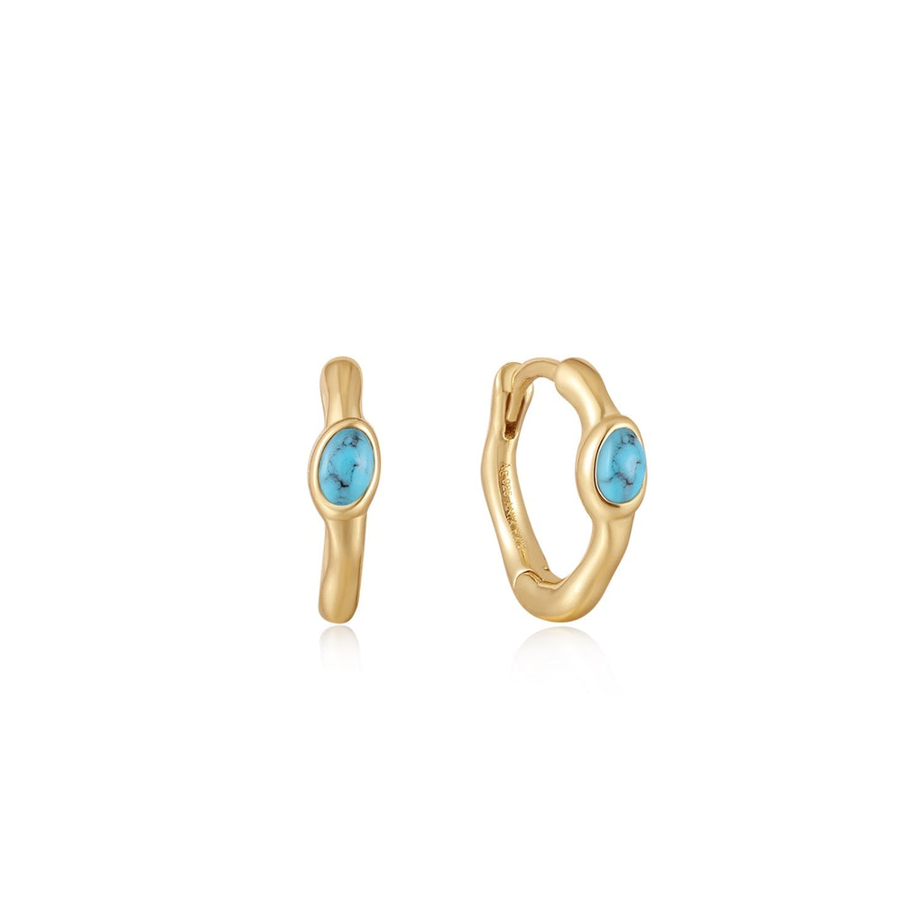Ania Haie Gold Turquoise Wave Huggie Hoop Earrings Earrings Ania Haie   