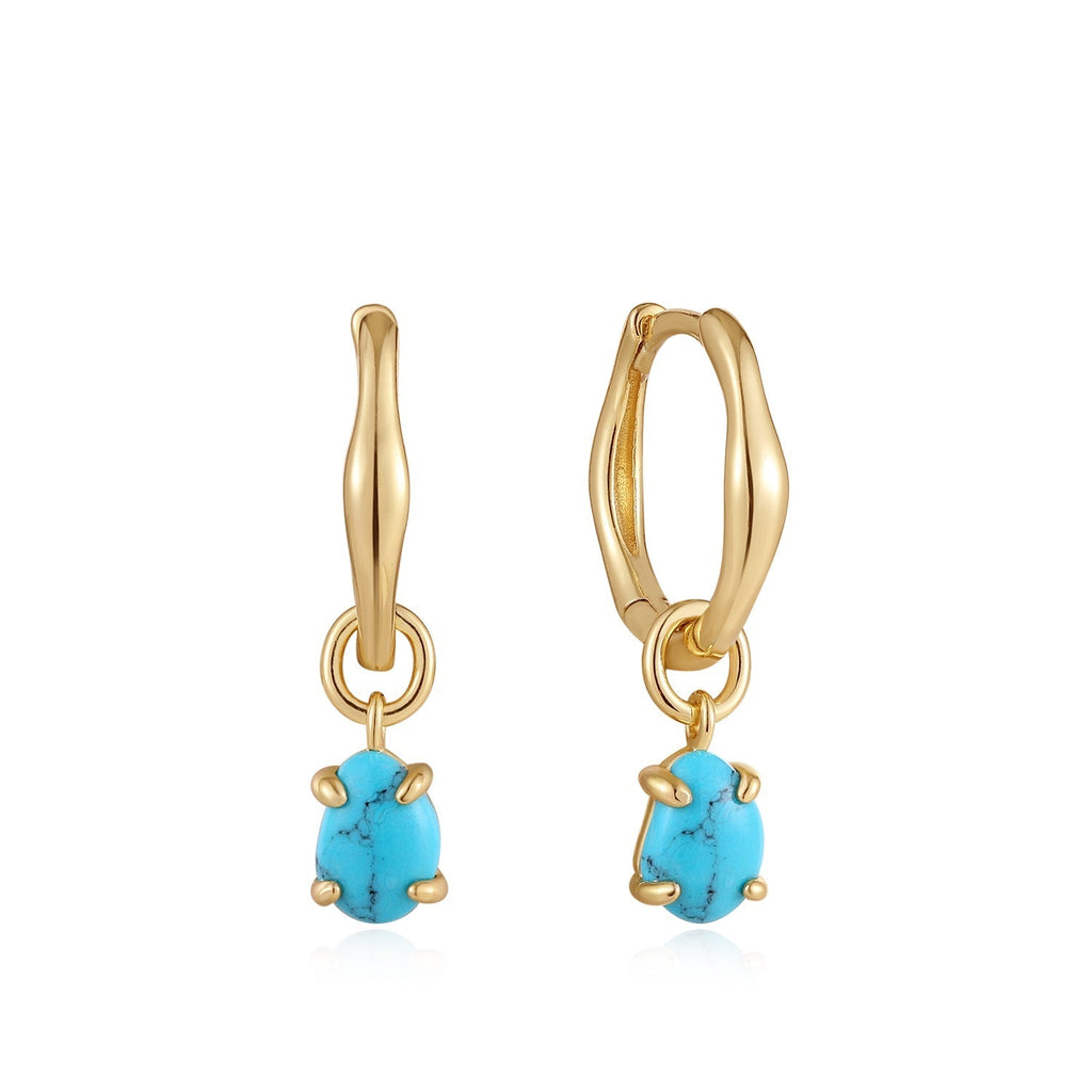 Ania Haie Gold Turquoise Drop Wave Huggie Hoop Earrings Earrings Ania Haie   