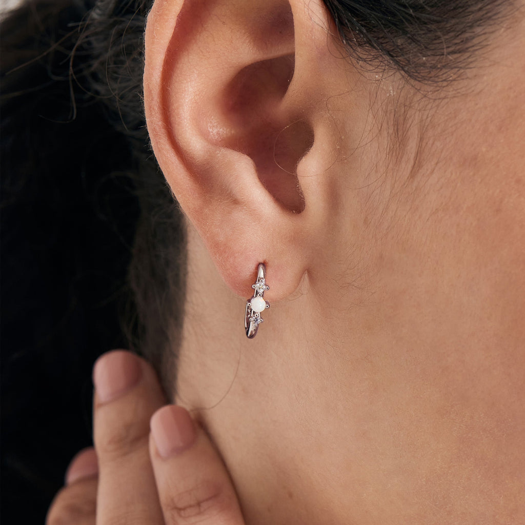 Silver Kyoto Opal Oval Huggie Hoop Earrings Earrings Ania Haie   