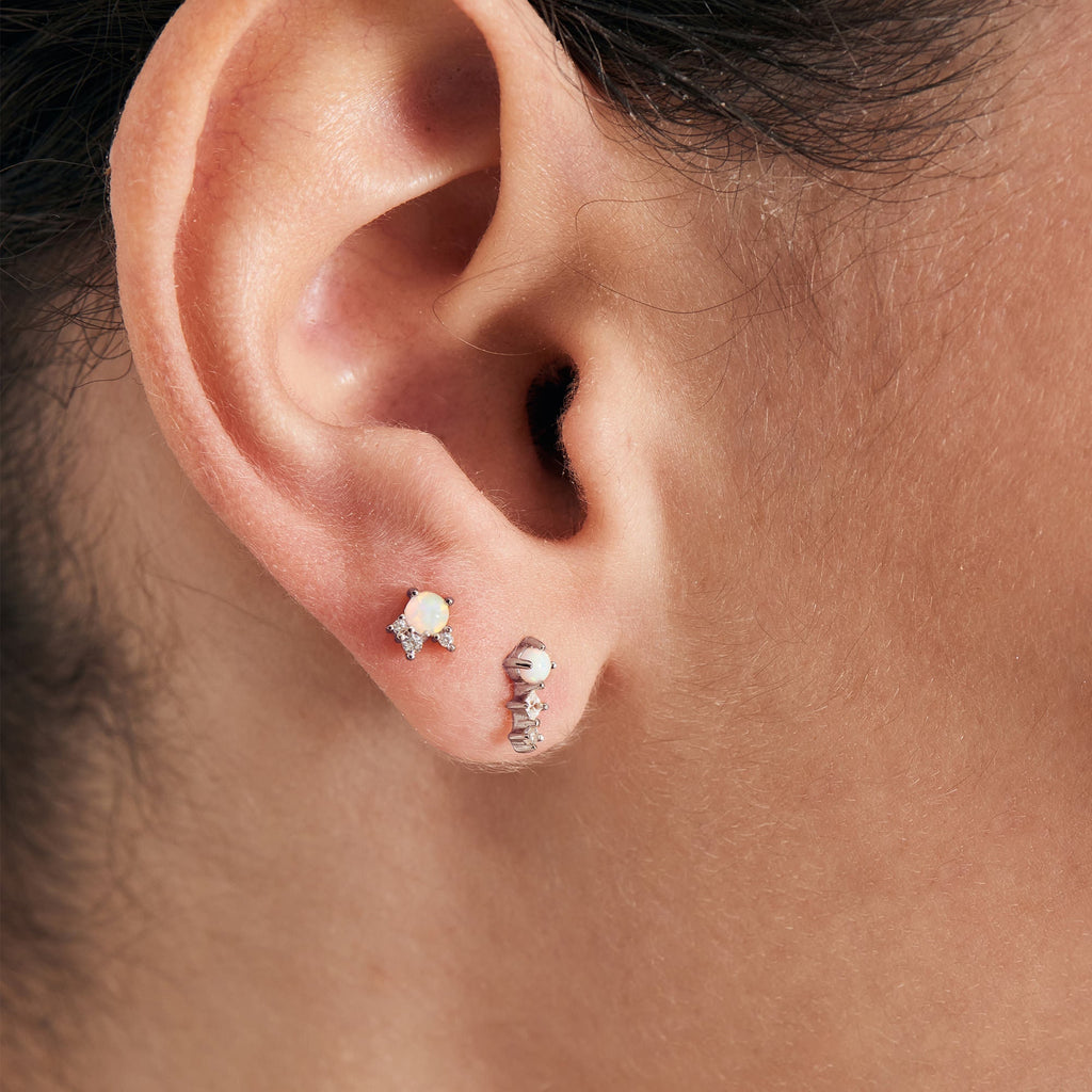 Silver Kyoto Opal Sparkle Crown Barbell Single Earring Earring Ania Haie   