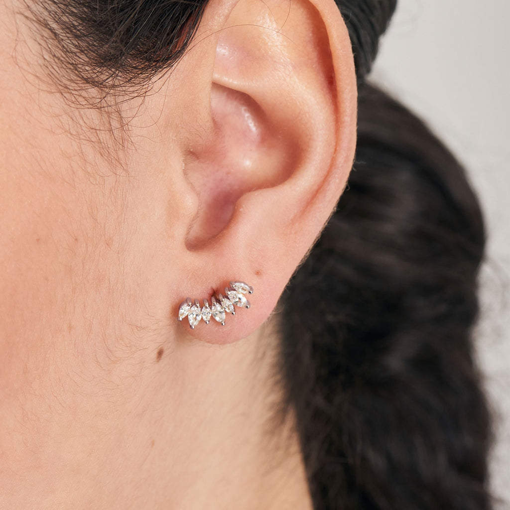 Silver Sparkle Marquise Climber Barbell Single Earring Earring Ania Haie   
