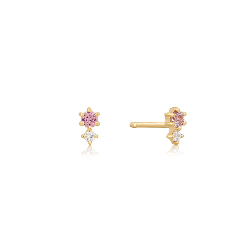 Ania Haie 14kt Gold White and Pink Sapphire Stud Earrings Earrings Ania Haie   