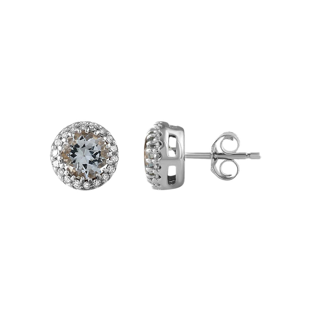Aquamarine Stud Earrings with 0.05ct Diamond in 9K White Gold Earrings Boutique Diamond Jewellery   