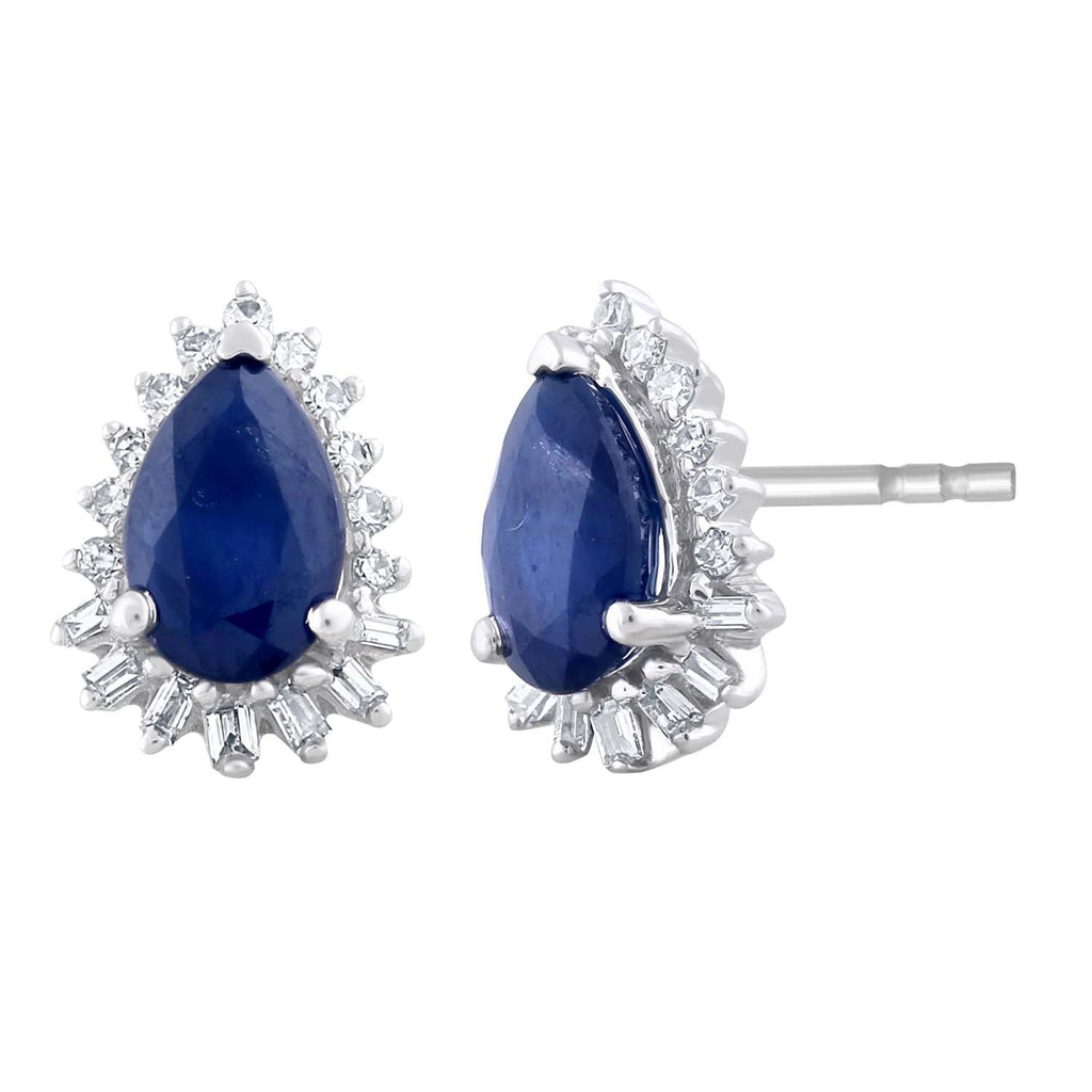 Sapphire Pear Earrings with 0.12ct Diamonds in 9K White Gold Earrings Boutique Diamond Jewellery   
