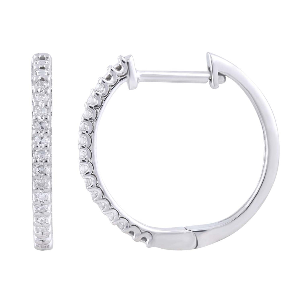 Hoop Earrings with 0.10ct Diamond in 9K White Gold Earrings Boutique Diamond Jewellery   