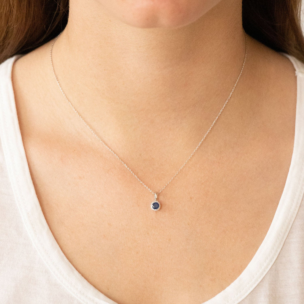 Sapphire Pendant with 0.03ct Diamonds in 9K White Gold Pendant Boutique Diamond Jewellery   