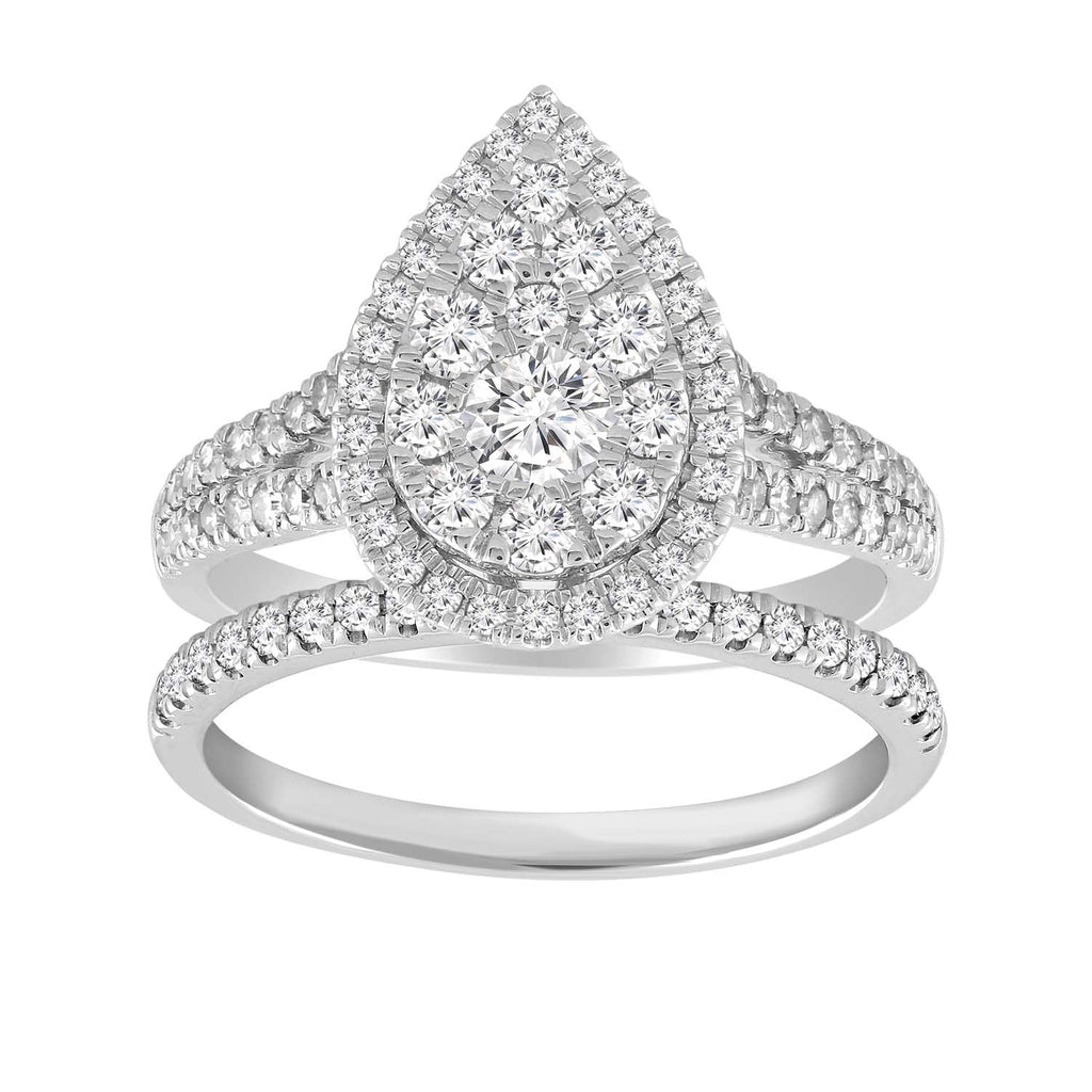 Pear Ring Set with 1ct Diamonds in 18K White Gold Ring Boutique Diamond Jewellery   