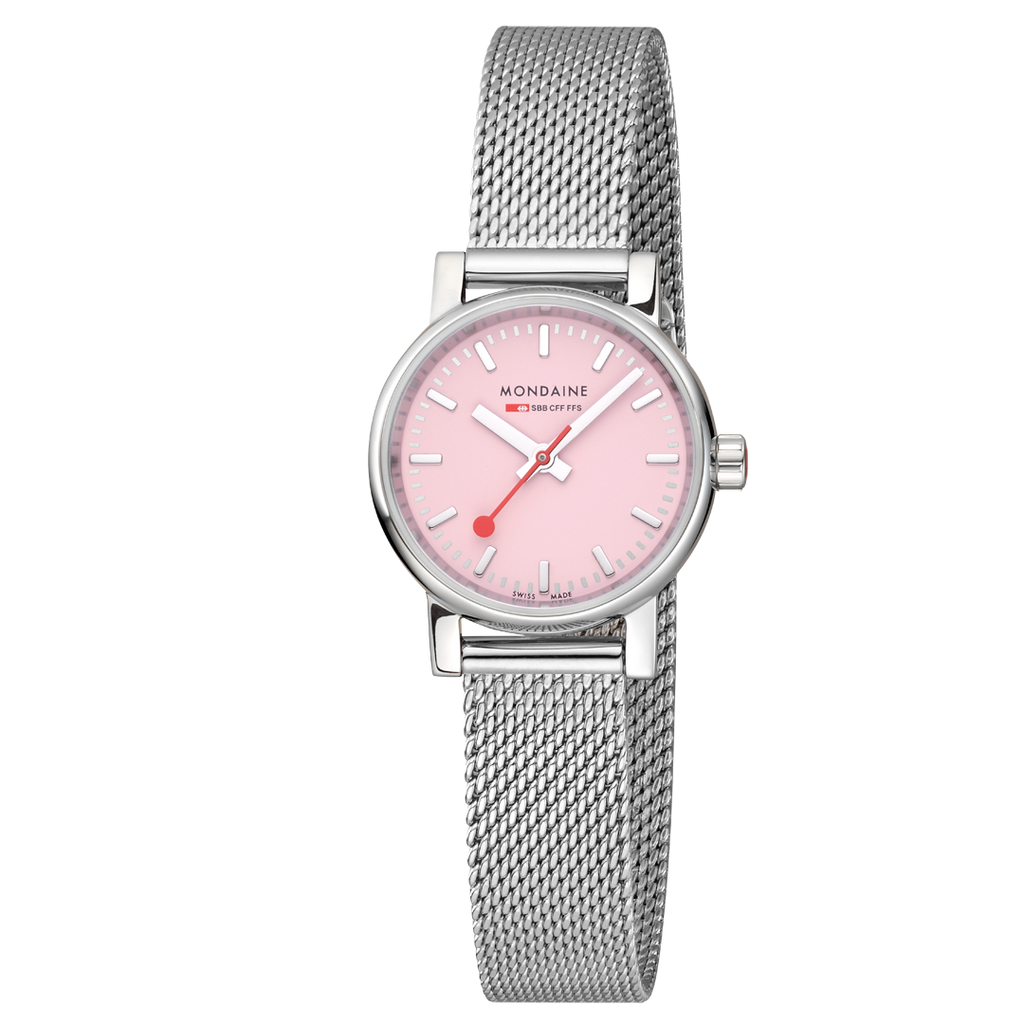 Mondaine Official Swiss Railways Evo2 26mm Sunrise Pink Watch Watches Mondaine 26mm Stainless Steel Pink