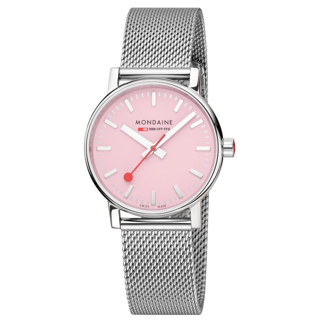 Mondaine Official Swiss Railways Evo2 35mm Sunrise Pink Watch Watches Mondaine 35mm Pink Stainless Steel