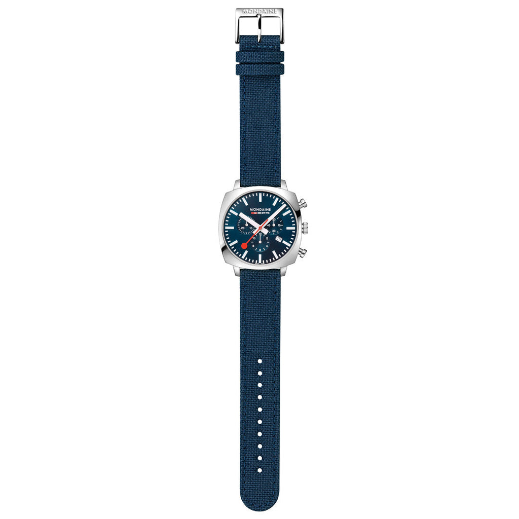 Mondaine Official Swiss Railways Grand Cushion 41mm Deep Ocean Blue Watch Set Watches Mondaine   