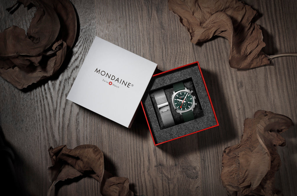 Mondaine Official Swiss Railways Grand Cushion 41mm Forest Green Watch Set Watches Mondaine   