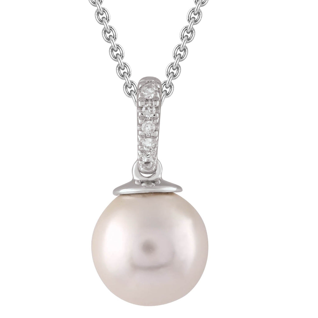 Diamond Pearl Necklace with 0.01ct Diamonds in 9K White Gold - N-20564-001-W Necklace Boutique Diamond Jewellery   