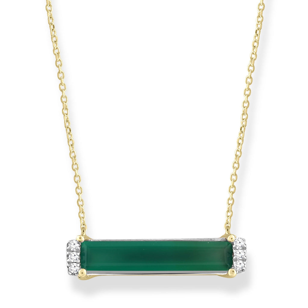 Diamond and Green Onyx Necklace with 0.05ct Diamonds in 9K Yellow Gold Necklace Boutique Diamond Jewellery   
