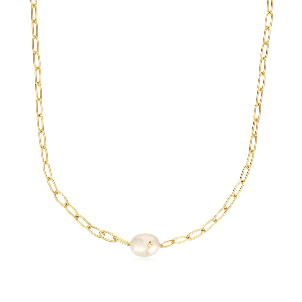 Ania Haie Gold Pearl Sparkle Chunky Chain Necklace Necklaces Ania Haie   