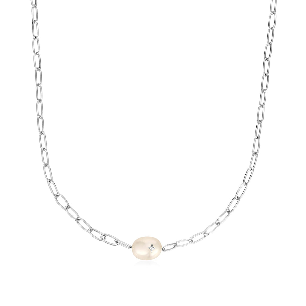 Ania Haie Silver Pearl Sparkle Chunky Chain Necklace Necklaces Ania Haie   