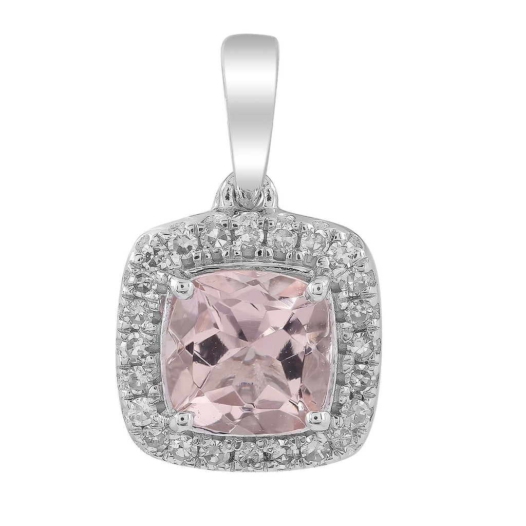 Morganite Pendant with 0.08ct Diamonds in 9K White Gold Pendant Boutique Diamond Jewellery   
