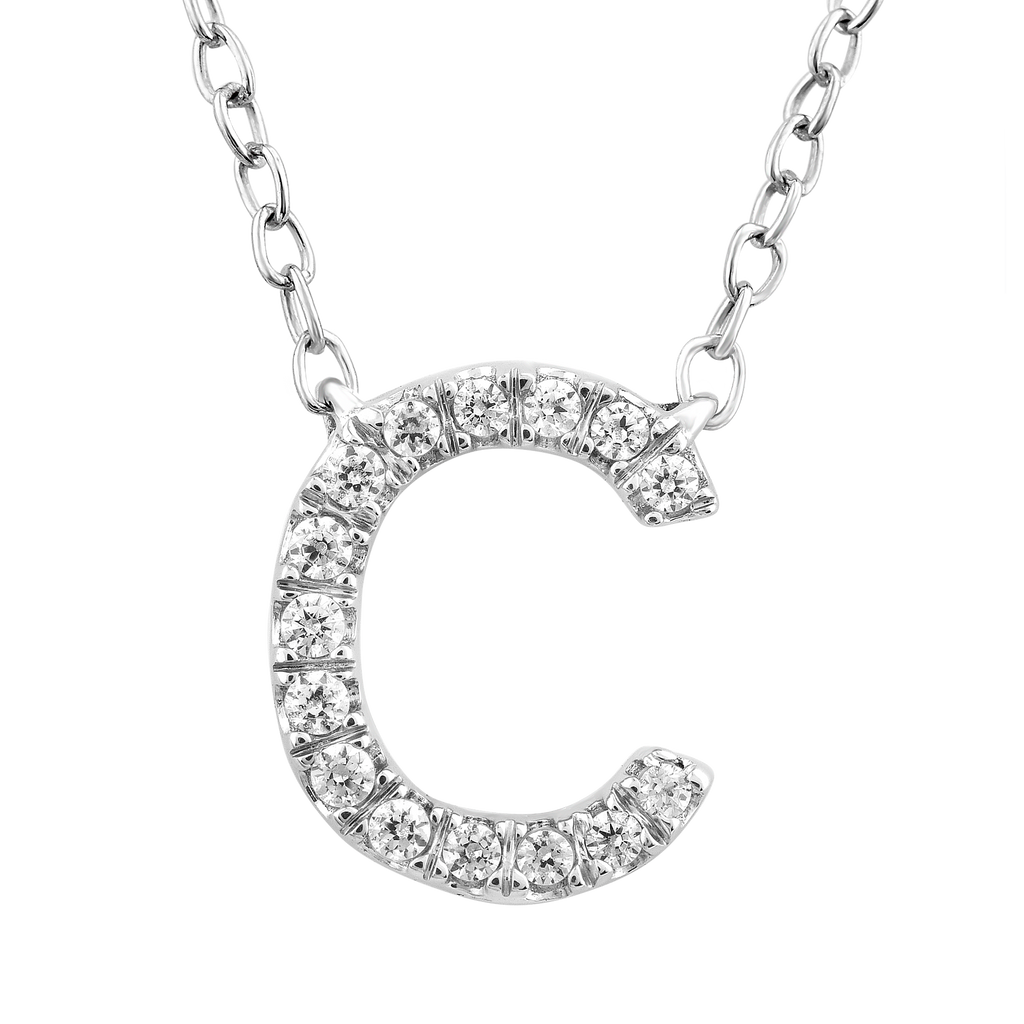 Initial 'C' Necklace with 0.06ct Diamonds in 9K White Gold Necklace Boutique Diamond Jewellery   