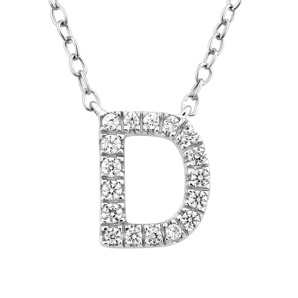 Initial 'D' Necklace with 0.09ct Diamonds in 9K White Gold Necklace Boutique Diamond Jewellery   