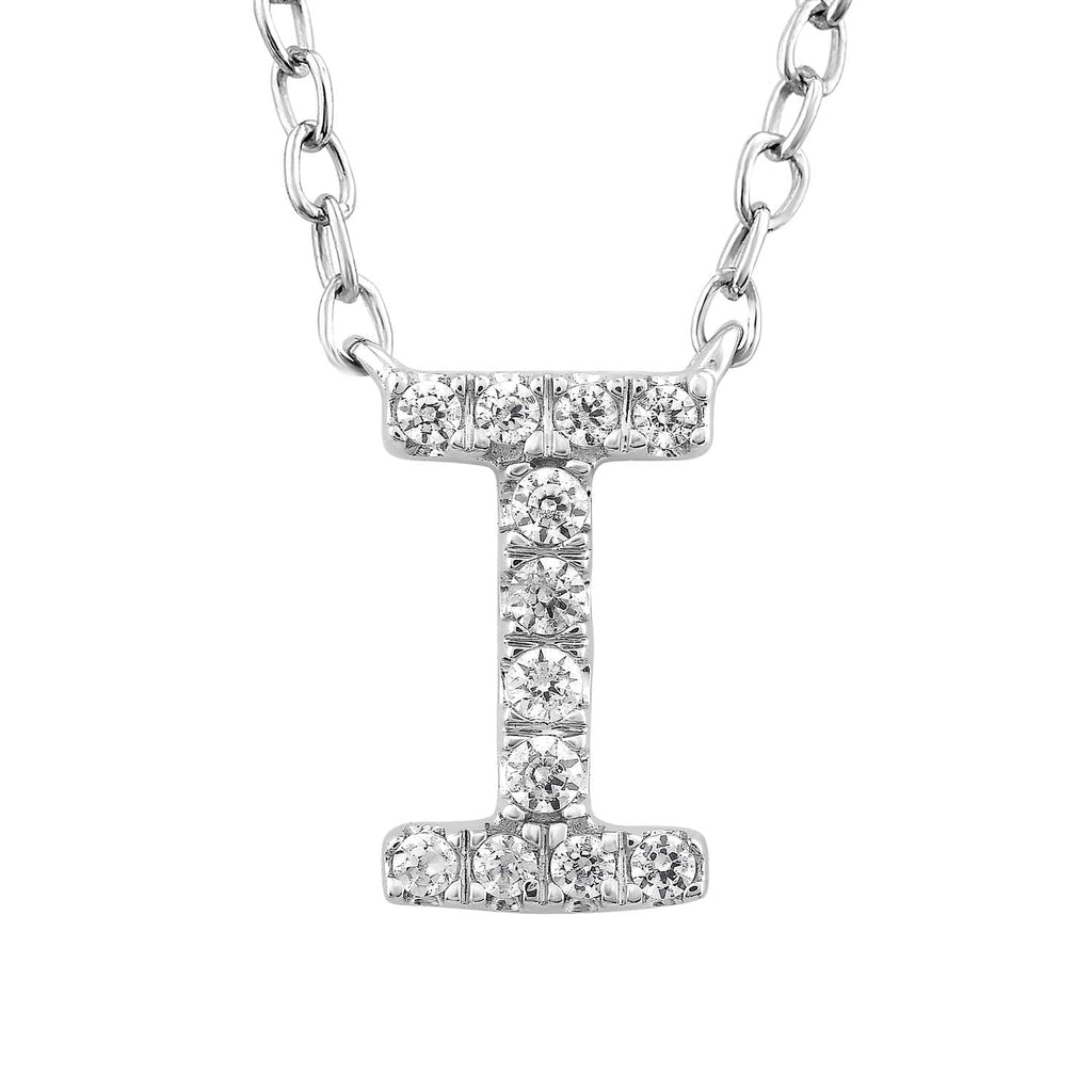 Initial 'I' Necklace with 0.06ct Diamonds in 9K White Gold Necklace Boutique Diamond Jewellery   