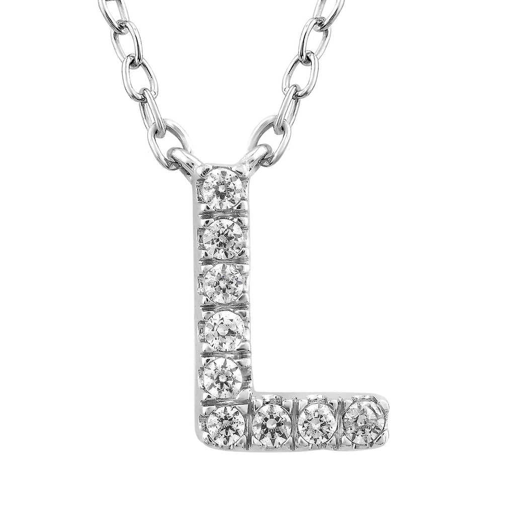 Initial 'L' Necklace with 0.06ct Diamonds in 9K White Gold Necklace Boutique Diamond Jewellery   