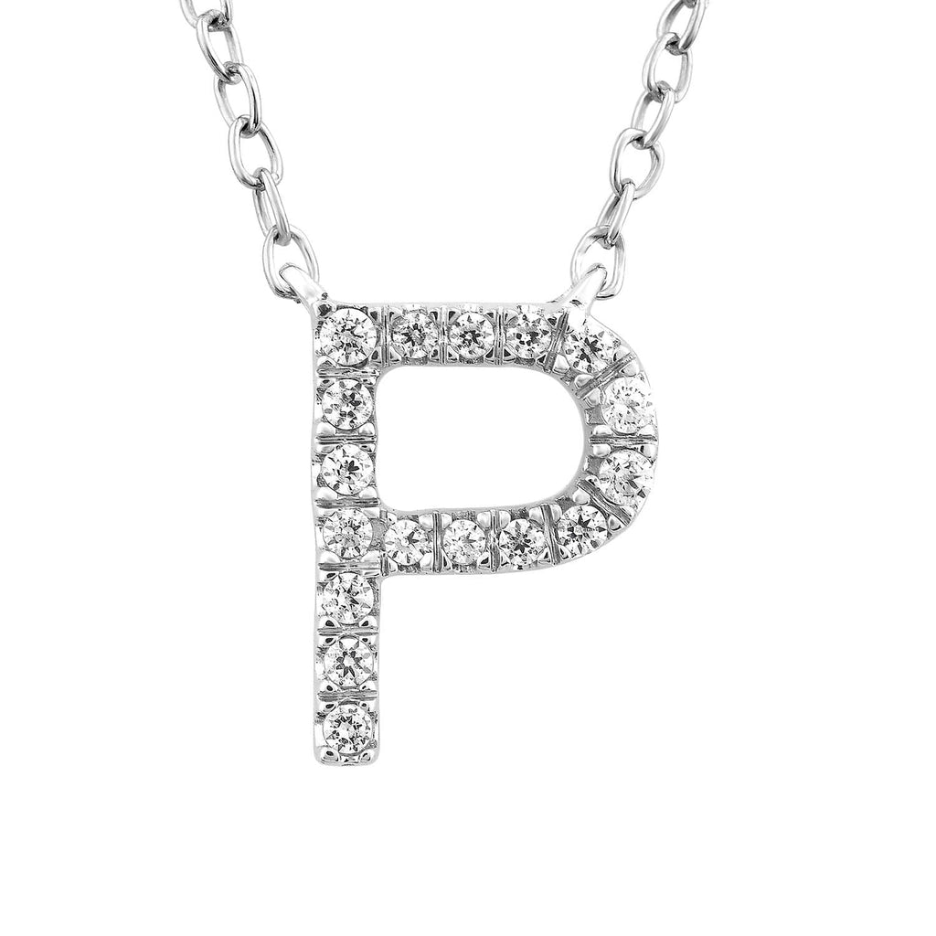Initial 'P' Necklace with 0.06ct Diamonds in 9K White Gold Necklace Boutique Diamond Jewellery   