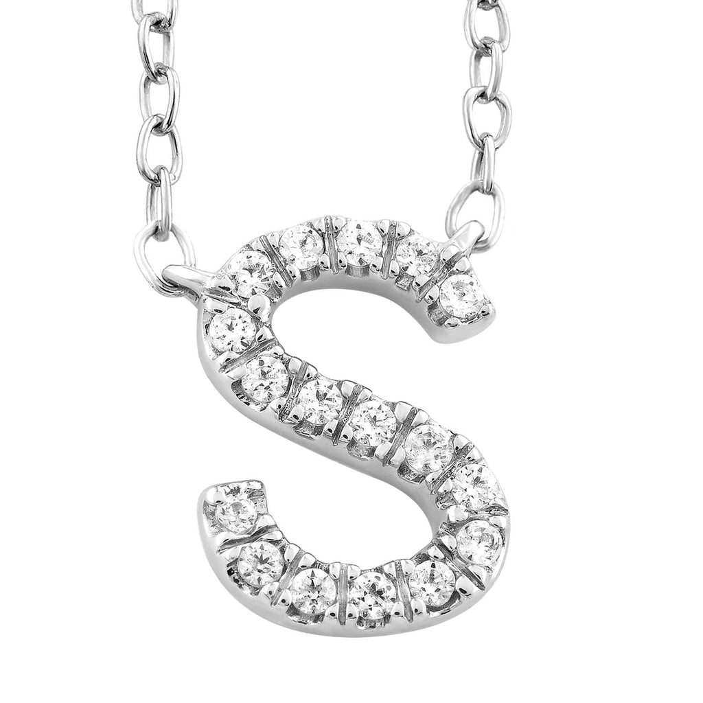 Initial 'S' Necklace with 0.06ct Diamonds in 9K White Gold Necklace Boutique Diamond Jewellery   