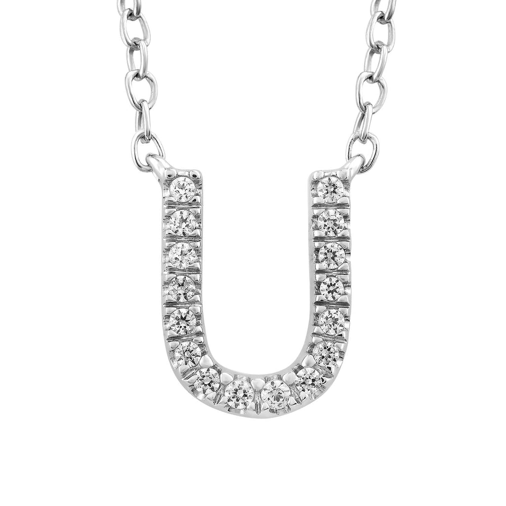 Initial 'U' Necklace with 0.06ct Diamonds in 9K White Gold Necklace Boutique Diamond Jewellery   