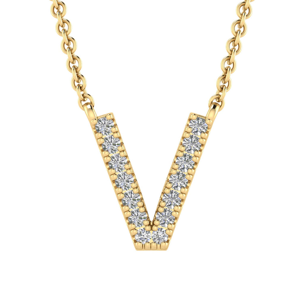 Initial 'V' Necklace with 0.06ct Diamonds in 9K Yellow Gold - PF-6284-Y Necklace Boutique Diamond Jewellery   