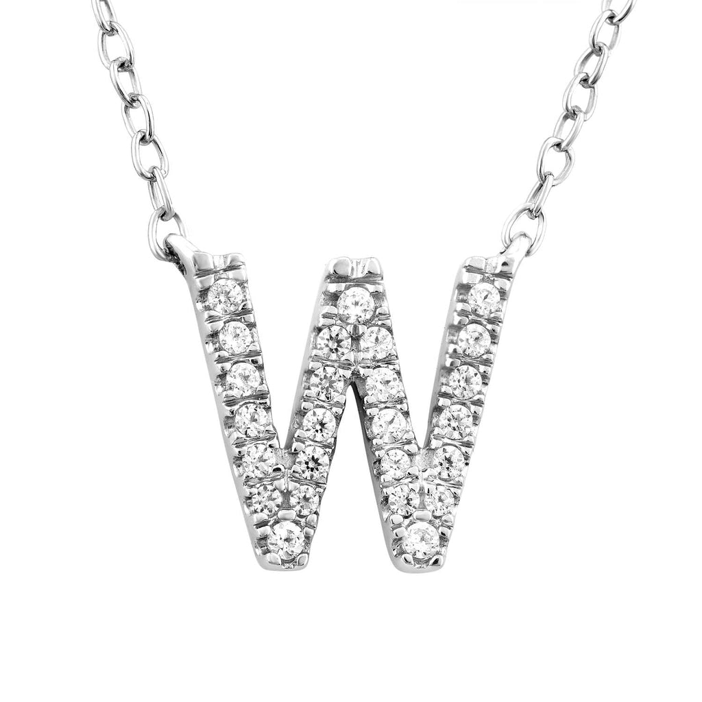 Initial 'W' Necklace with 0.09ct Diamonds in 9K White Gold Necklace Boutique Diamond Jewellery   
