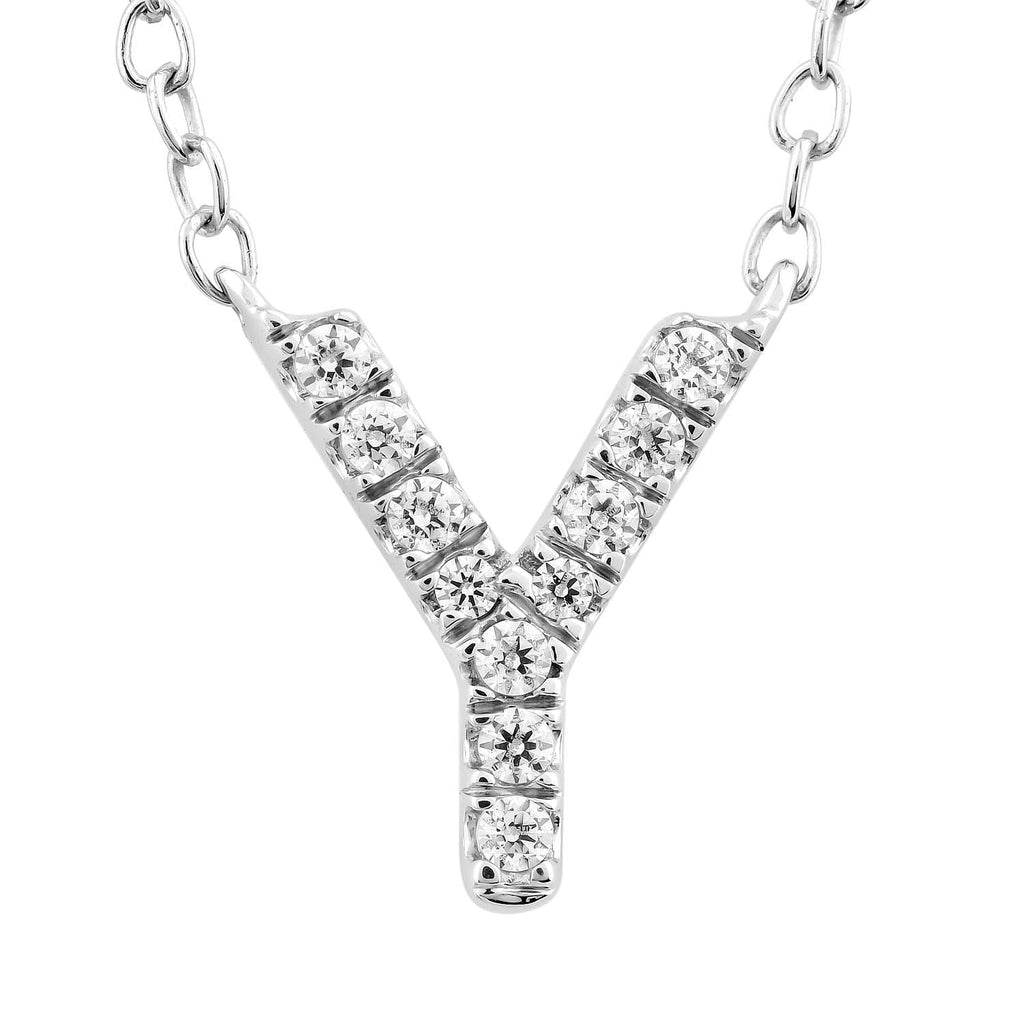 Initial 'Y' Necklace with 0.06ct Diamonds in 9K White Gold Necklace Boutique Diamond Jewellery   