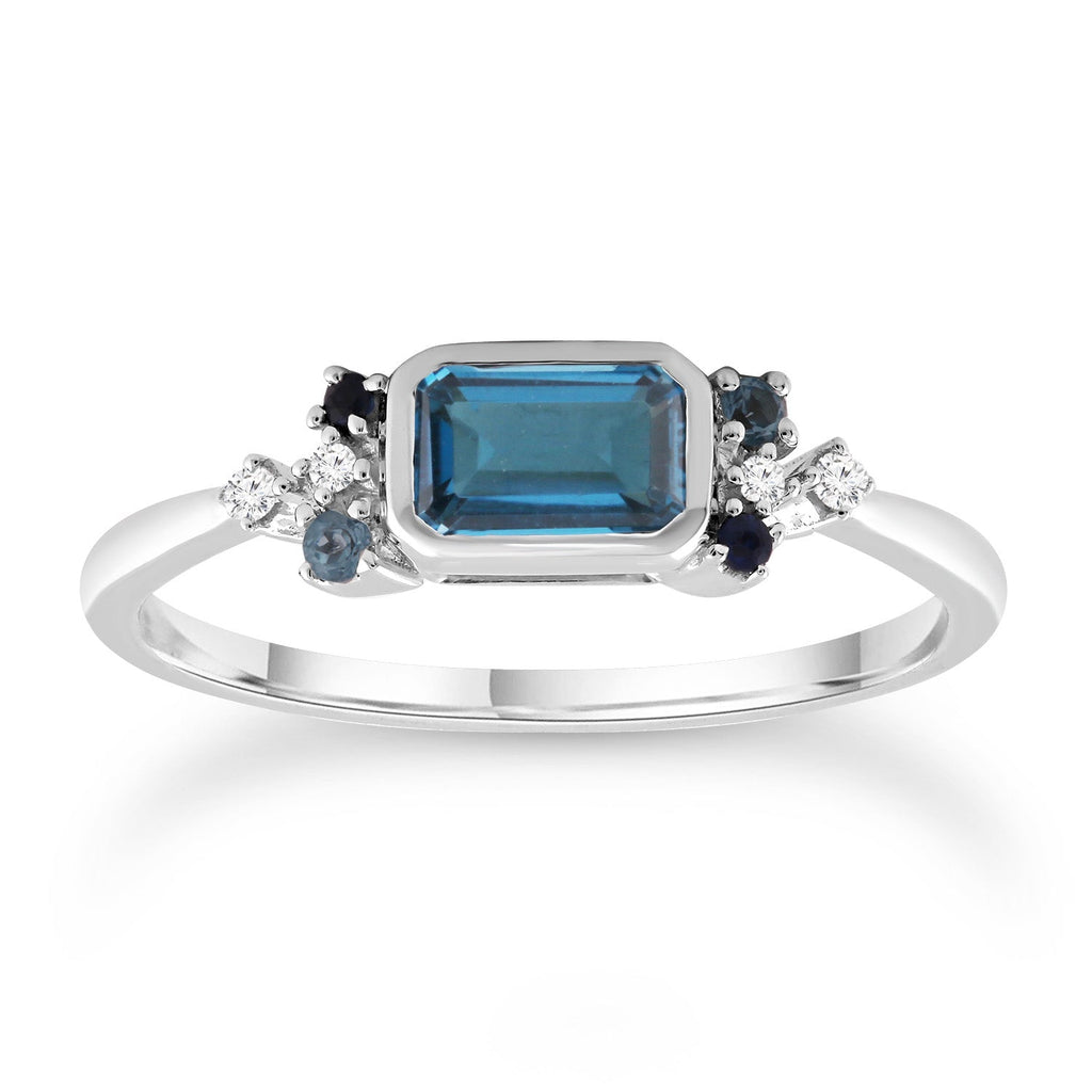 Diamond and Blue Topaz Ring with 0.05ct Diamonds in 9K White Gold Rings Boutique Diamond Jewellery   