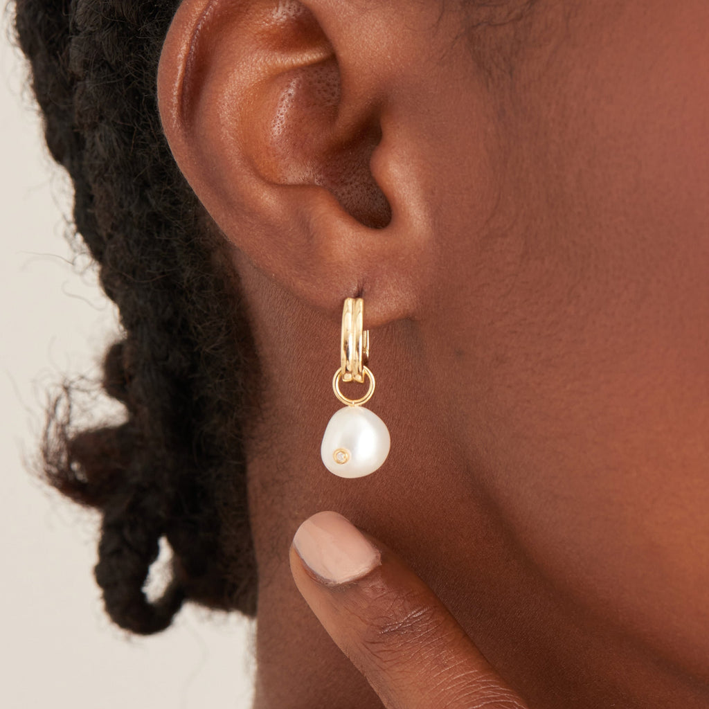 Ania Haie Gold Pearl Drop Sparkle Huggie Hoop Earrings Earrings Ania Haie   